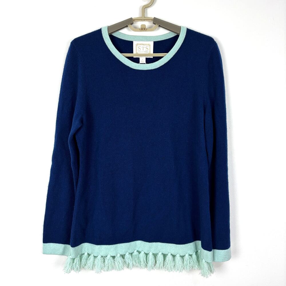 Sail to Sable NEW Cashmere Sweater Tassels Blue Mint Small preppy classic